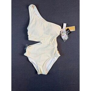 Michael Kors NWT Size 8 Bone One Shoulder Cutout Ribbed One Piece Swimsuit